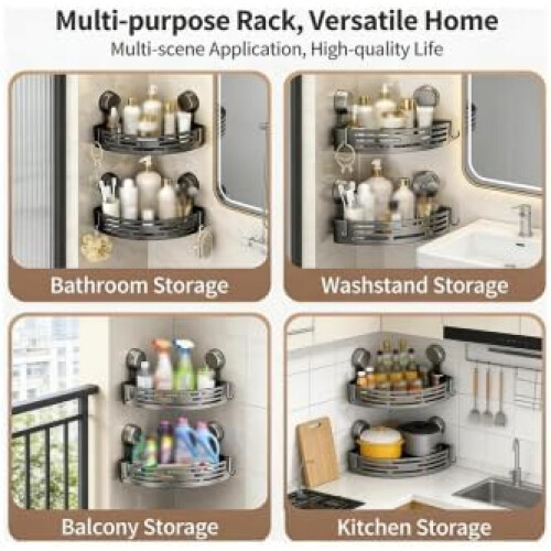 (Single layer, -) Triangle Suction Cup Shower Caddy, No-Drill Corner Shelf Double 1