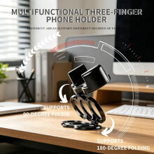 (1PC Black, -) 360 Dual-Ring Phone Holder, Foldable Back Clip Stand Black