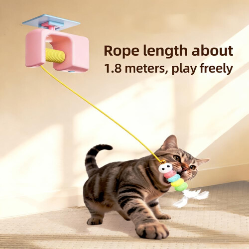(PINK, -) Juguete de gato automático con cuerda, rosa 2