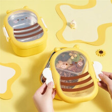 2pcs Stainless Steel Lunch Box, Cute Bee Shaped, Bento Box Leak Proof Double Compartment Outdoor Camping Picnic Food