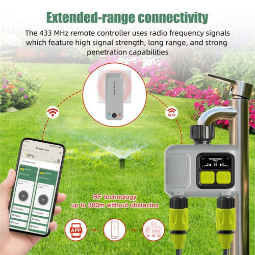 2 Zone WiFi  Water Timer App Control Garden Auto Irrigation Watering System Rain Delay with Gateway EU Plug 1