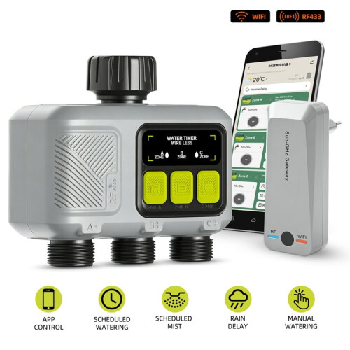3-Zone  Water Timer WiFi Garden Watering Controller Misting & Watering App Remote Auto Irrigation System EU Plug 2
