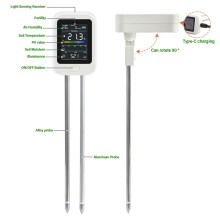 6-in-1 Rechargeable Soil PH Tester Moisture/Fertility/Sunlight/Temp/PH Meter Earth Nutrient Analyzer for Gardening Farm