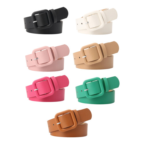 Simple PU Leather Waist Belt Modern Square Buckles Candy-Camel 1