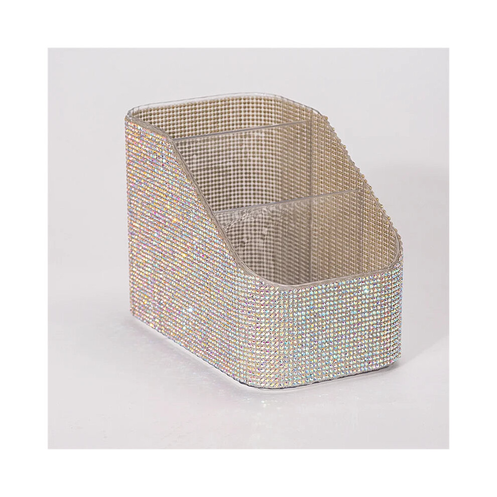 My Store (White Ab) 3Grid Rhinestone Makeup Brush Storage Box Acrylic Eyebrow Pencil Eyeliner Lipstick Display Shelf Desktop Cosmetic Organizer Tool