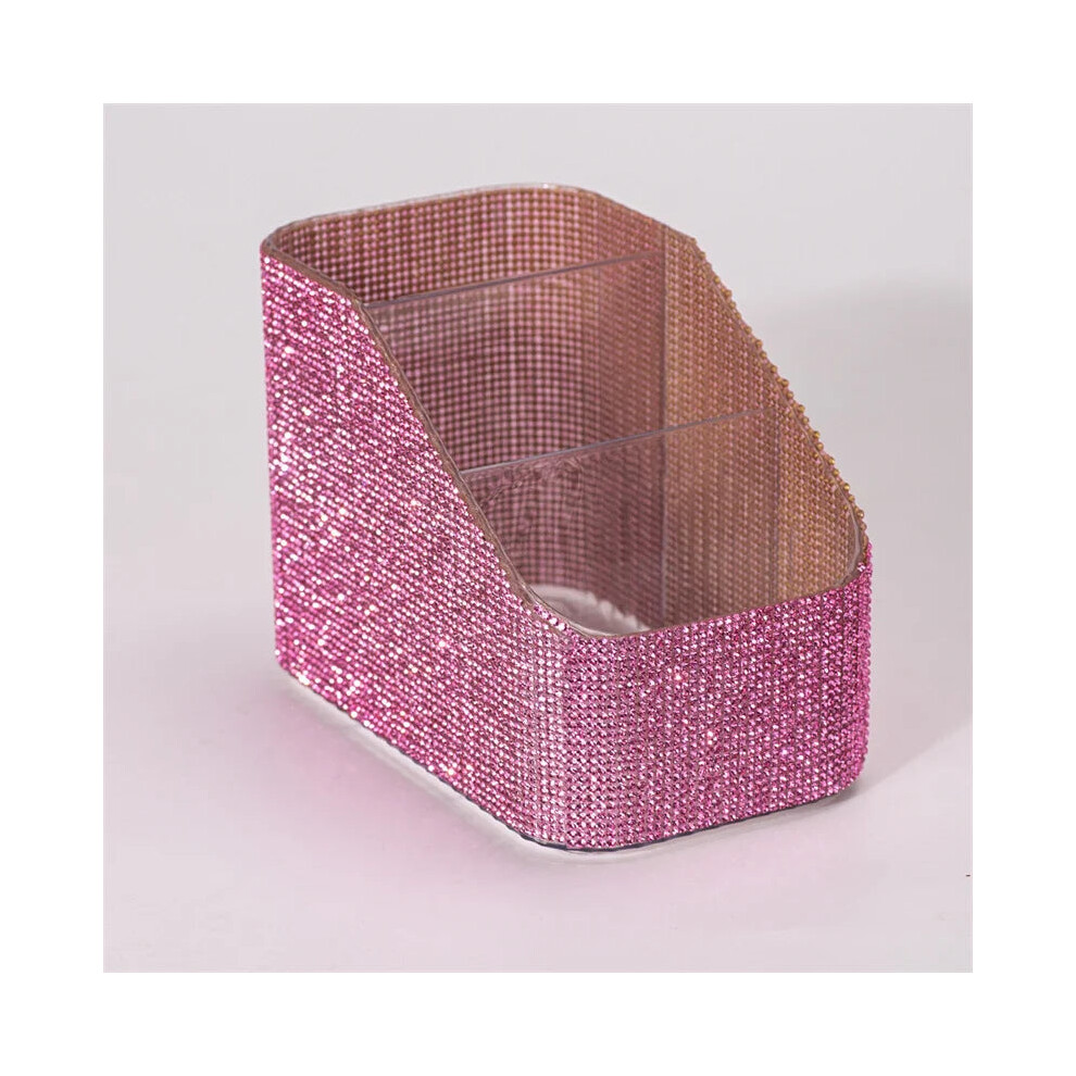 My Store (Pink) 3Grid Rhinestone Makeup Brush Storage Box Acrylic Eyebrow Pencil Eyeliner Lipstick Display Shelf Desktop Cosmetic Organizer Tool