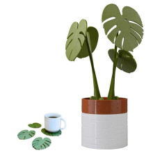 Monstera Plant Coasters Set 3D Printed, Waterproof&Anti-Scald Plant Coasters, Funny 3D Printed Coasters Magnetically A