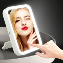 Rechargeable Travel Makeup Mirror Portable Lighted Beauty Mirror, 3 Color LED Lighting, Dimmable Touch Screen