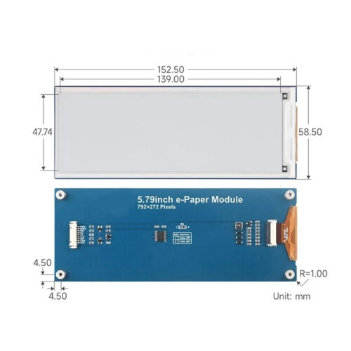5.79inch E-Paper Display Module E-Ink 792x272 Black White SPI Interface for Raspberry Pi Jetson Series Low Power Wide 1