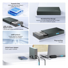 USB 3.0 to 6Gbps External Hard Drive Enclosure for 3.5" HDD SSD Support UASP Automatic Sleep Function EU Plug