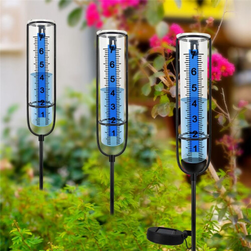 Medidor de Chuva com Lâmpada Solar, Medidor de Chuva de 7 Polegadas para Exterior, Grandes Números Claros e Ferramenta de Medição de Chuva para 2