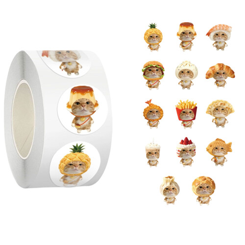 500 stuks voedsel kitten vormige sticker decoratieve