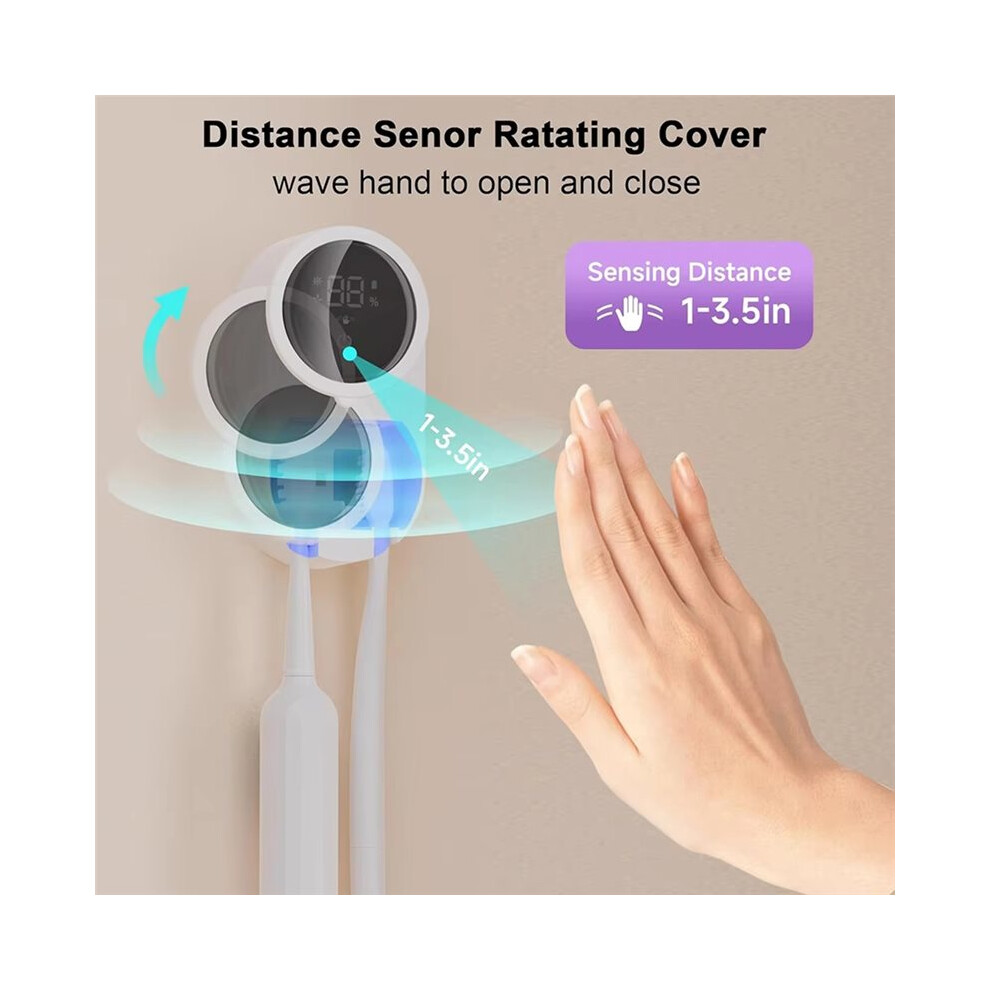 Toothbrush Holder Cleaner Wall Mounted UV Light Dryer Automatic Rotating Cover Electric Toothbrush Rack
