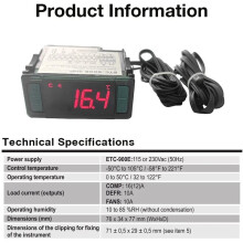 Controllore di Temperatura Digitale -50-105 Display LCD Termostato Elettronico con Riscaldamento Raffreddamento Sbrinamento