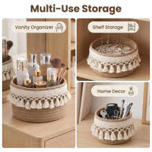 Lot de 3 Paniers Tressés, Paniers à Maquillage en Macramé, Paniers de Rangement Bohèmes pour Cosmétiques, Corde en Coton Naturel