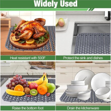 Protection D'Évier en Silicone pour Évier de Cuisine, 72 X 36,5 cm, Accessoire de Grille de Cuisine, Tapis Antidérapant et Résistant à la Chaleur