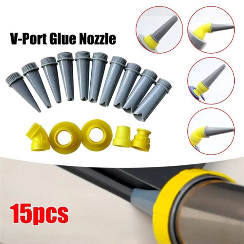 15PCS V-Shaped Caulking Nozzle Kit, Multi-Function Detachable Caulk Tips for Window Door Structural Sealant Application