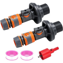Water Butt Feed-Through with Stopcock, Tank Fitting 3/4 Inch X 16 mm Male Thread & Quick Connector (Pack of 2)