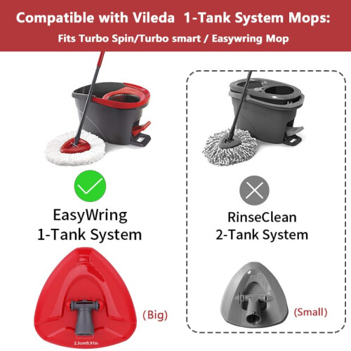 Red Spin Mop Head Base with Handle for Vileda Turbo Spin 2in1,3in1 1