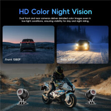 Motorcycle Dash Cam Front and Rear, Dual 1080p Dash Cam for Motorcycle, IP67 Waterproof, Loop Recording, Night Vision