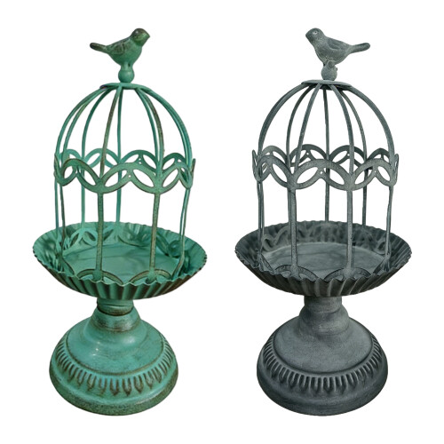 Decorative Candlestick Metal Flower Binding Birdcage-Grey 1
