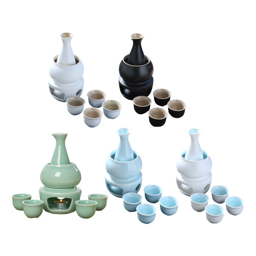 Ensemble de bouteilles de saké en céramique, Carafe-1grès blanc 1