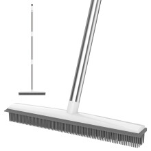 120cm Long Handle Rubber Broom with Squeegee Multi-Surface Pet Hair Remover for Carpets, Hardwood Floors & Tiles, Wet/Dry Indoor Outdoor Sweeper