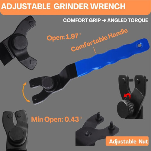 Angle Grinder Wrench, Adjustable and Angle Grinder Nut Kit (5 Pieces) - for , , , , 2