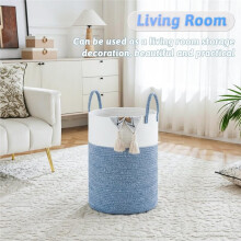 Panier à Linge en Corde de Coton Tressée, 40 L, Idéal pour Ranger le Linge Sale, les Jouets et les Couvertures.