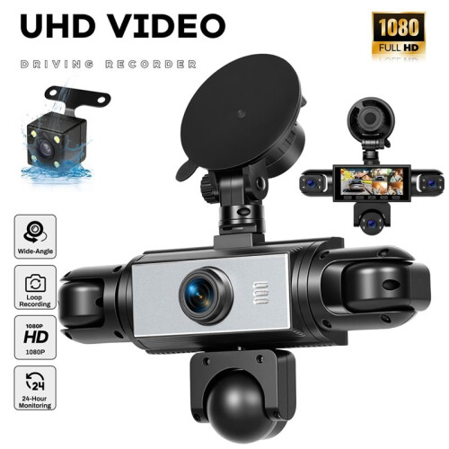 Câmera de Painel de 5 Canais 360 para Carros 1080P com Gravação em Loop e Visão Noturna, Câmera de 3,16 Polegadas Frontal e Traseira