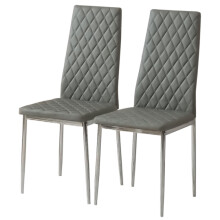 2Pcs Grey Diamond Stitched PVC High Back Dining Chairs