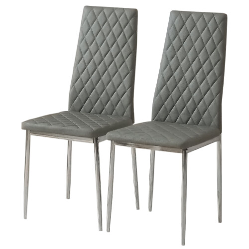 2Pcs Grey Diamond Stitched PVC High Back Dining Chairs