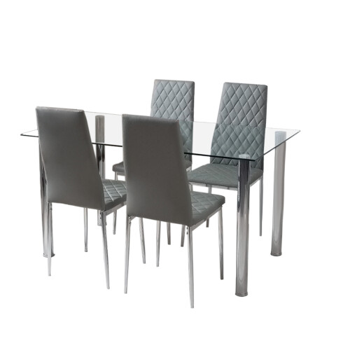 2Pcs Grey Diamond Stitched PVC High Back Dining Chairs 2
