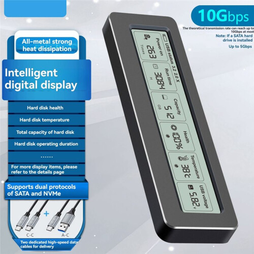 M.2 NVME/NGFF SSD Enclosure with Display Screen Intelligent Digital Health Detection USB3.2 Type C 10Gbps SSD Adapter 1