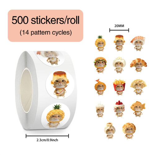 500 stuks voedsel kitten vormige sticker decoratieve 2