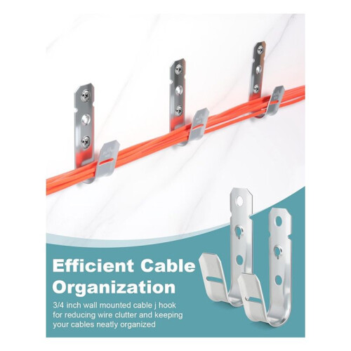 50 Pcs Cable Support J-Hook, 3/4 Inch Cable Hooks for Hanging, Wall Mount Galvanized J Hooks 2