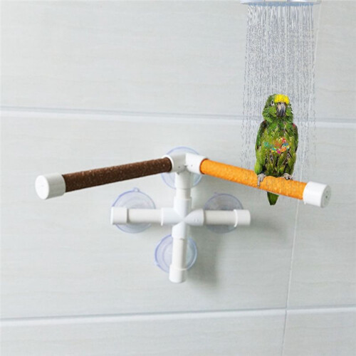 Suction Cup Pet Bird  Bath Shower Stand Platform Pole Double Stick Claw Sharpening Stand Fun Perch 2