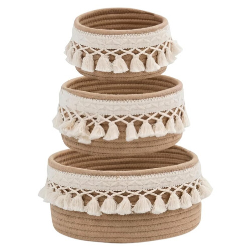3 Pack Woven Basket,Macrame Makeup Basket,Boho Vanity Cosmetics Desk Storage Baskets,Natural Cotton Rope