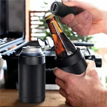 Beer Gifts for Men 12oz Can Cooler, Stainless Steel Double Walled Beer Holder with Opener, Vacuum Insulated Black