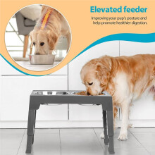 Elevated Dog Bowls Stand, Adjustable Raised Pet Feeder with Stainless Steel Bowls, Non-Slip Base