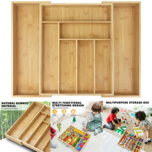 Bamboo Expandable Drawer Organizer for Utensils Holder,Adjustable Cutlery Tray,Wood Drawer Dividers Organizer for Tools