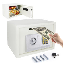 16L Home Digital Safe Electronic Cabinet Safes Cash Box Wall Safes with Key, High Security Home Safe Steel Construction, 35*24.8*25cm, White