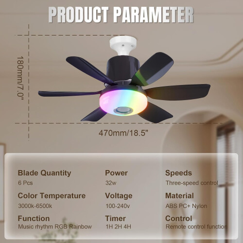47cm Ceiling Fan Light with RGB Dynamic Lighting and Bluetooth Speaker 1