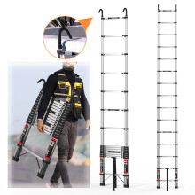 4.4M/14.4ft Stainless Steel Telescoping Ladder, Anti-Slip Rubber Feet Portable Heavy Duty 330lbs Max Capacity Ladderfor Outdoor Indoor Use