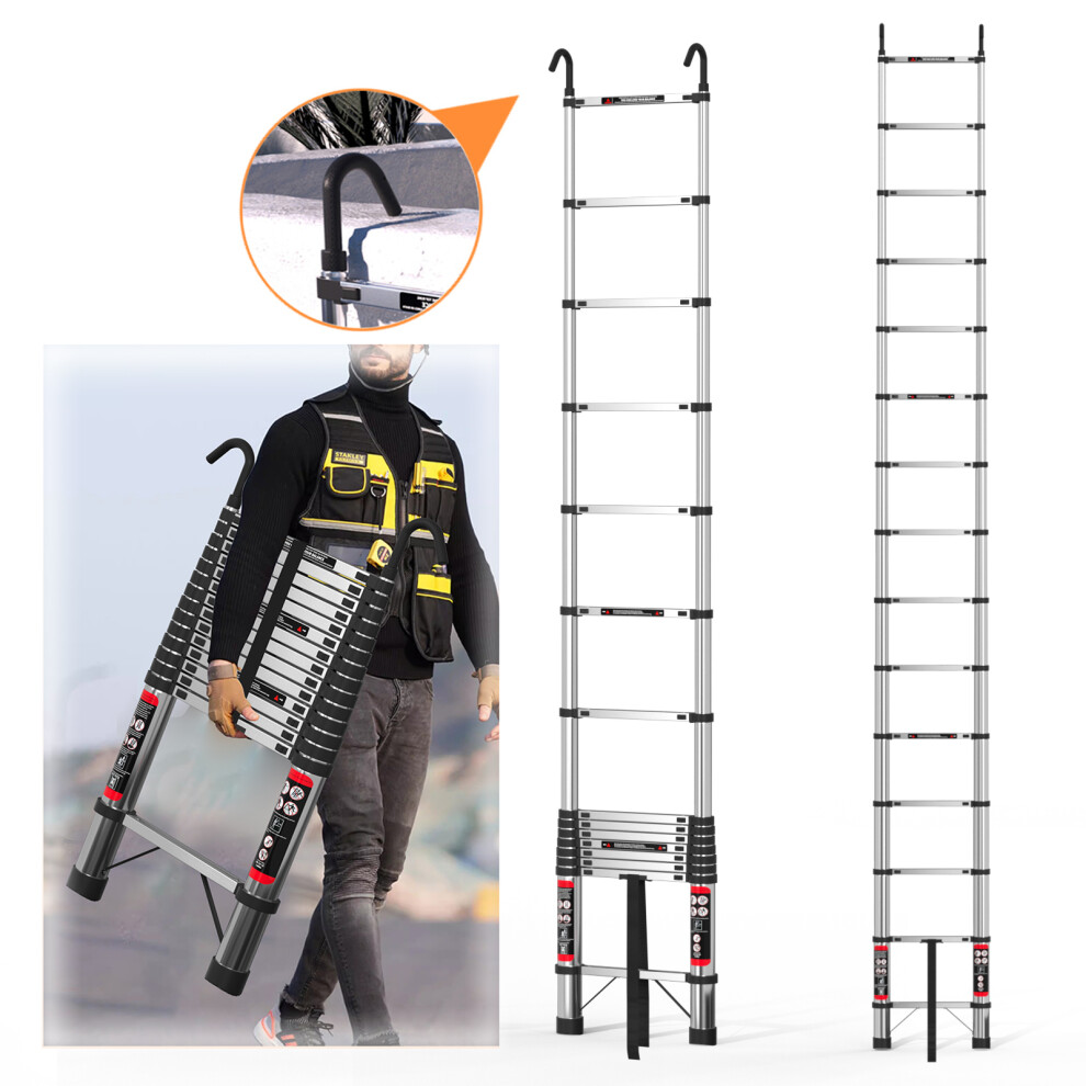 Photos - Ladder Dayplus 4.4M/14.4ft Stainless Steel Telescoping , Anti-Slip Rubber Feet Portable Heavy Duty 330lbs Max Capacity for Outd 