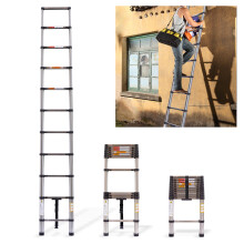 Telescoping Ladder 3.2M/10.5FT Stainless Steel Portable Extension Folding Loft Ladder with Anti-Slip Rubber Feet 330lbs Max Capacity EN131