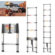 Telescoping Ladder, 2.6m/8.5ft Stainless Steel Extension Ladder, Anti-Slip Rubber Feet 330lbs Max Capacity Portable Multi-Purpose Ladder