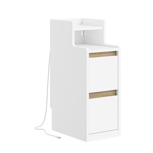 SoBuy White Nightstand with Wireless Charging & USB