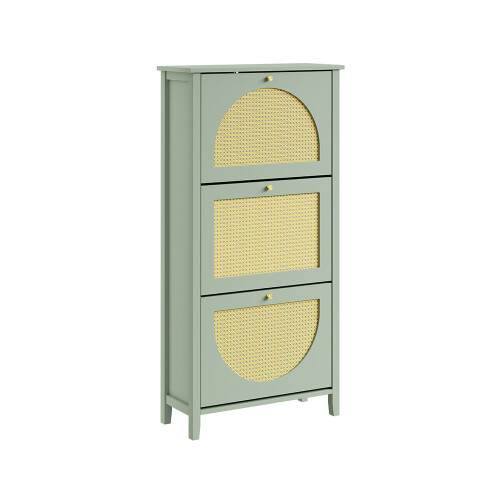 SoBuy Armoire à Chaussures Rotin 3 Abattants Vert