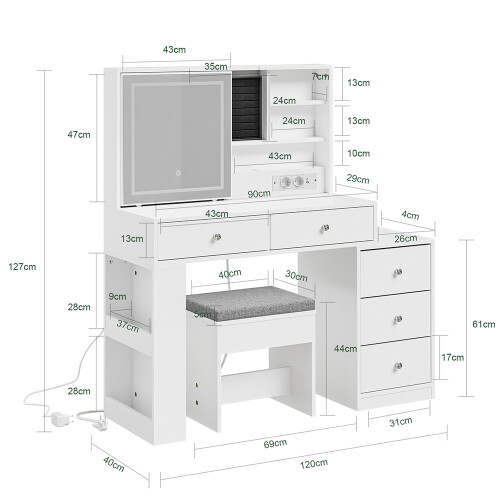 SoBuy White LED Vanity Set 5 Drawers 2